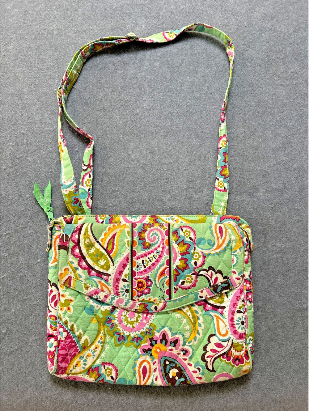Vera Bradley Pirouette Green Paisley Quilted Organizer Shoulder Bag Purse
